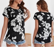Nowa letnia biało czarna bluzka w kwiaty XL/XXL  44/46