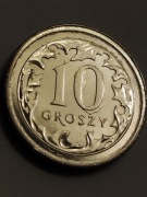 Polska 10 groszy 2023r. - destrukt , rozlane kleksy - stan manniczy