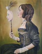 Obraz olejny ręcznie namalowany na płótnie Dama Kobieta z maską