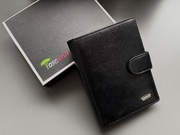 Portfel męski skór naturalna nowy czarny pojemny pionowy zapinany