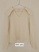 Wełniany prążkowany sweter z szerokim kołnierzem H&M premium