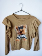 Bluzka dziewczęca york piesek falbanki karmel beż ribbed 158/164 cute dog