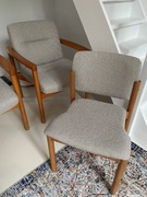 Komplet krzeseł i foteli vintage lata 60 z litego drewna odrestaurowane 