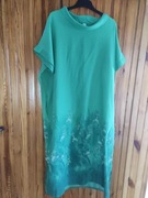 Lniana ,oversizowa, kimonowa sukienka  z ozdobnym nadrukiem 48/50/52