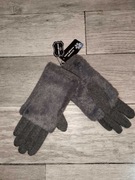 RĘKAWICZKI ZIMOWE ocieplane futerkiem GLOVES CIEPŁE SZARE M