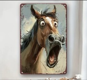 Metalowa tabliczka z głową konia 20x30 zabawna koń vintage dekoracja obraz