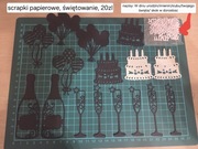 Scrapki urodzinowe tort balony kieliszki szampan napisy dekoracje