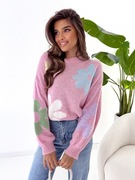 Sweter z moherem przetykany kwiatowym motywem firmy Azara