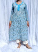 Indyjska tunika niebieska S M haftowana etno boho orient szyfon lekka