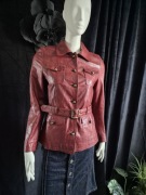 Kurtka skóra naturalna vintage z paskiem bordo wino 