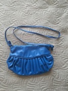 Vintage mała torebka damska niebieska pasek skóra PU eko listonoszka 