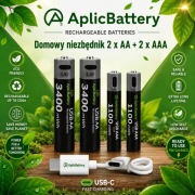 Akumulatory AA 1,5V 2 x 3400 + 2 x AAA 1,5V 1100 mWh ładowane przez USB-C