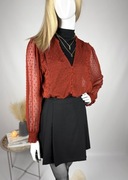 Bluzka mgiełka Costes M 38 z falbankami na guziki brązowa casual na codzień