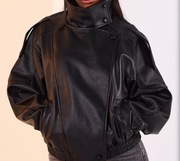 Kurtka skórzana stójka vintage kołnierz 