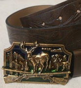 Skórzany pasek myśliwski do garnituru, munduru myśliwego, leśnika na łowy.