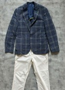 Giacomo Conti Marynarka w Kratę & Białe Spodnie Chinos Zestaw Smart Casual 