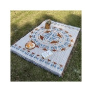 Boho Koc Pleciony Dwustronny z Frędzlami  Narzuta na Łóżko,Piknik