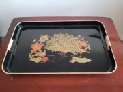 Taca litografowana duża paw z kwiatami PRL Vintage