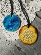 Ceramiczny wisior, naszyjnik mandala, rękodzieło 