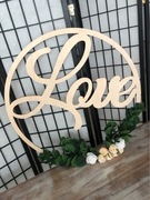 74 cm drewniany napis love w kole, wesele, kwiaty