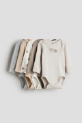 Body H&M 5 pack 56 bawełna długi rękaw białe misie brązowe beżowe