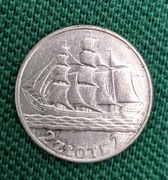 Srebrna moneta Żaglowiec 2 zł 1936 rok super stan