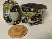 Komplet zestaw ocieplany zimowy czapka komin Traktor traktory  zielony