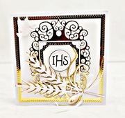 Pamiątka Pierwszej Komunii Świętej, elegancka kartka komunijna z kieszonką 