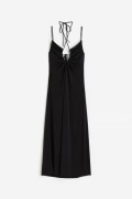Sukienka H&M czarna maxi z marszczeniem na biuście, ramiączka wiązane