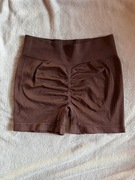 Brązowe prążkowane szorty push up spodenki z wysokim stanem 36 S gym shorts