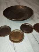 Półmisek i podstawki duży ciężki zestaw z metalu (mosiądzu.brązu)