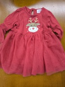 Czerwona sukienka z długim rękawem, z reniferem na święta 