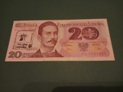 Banknot 20 zł  PRL seria AU 5807085 z nadrukiem Solidarności, Radar