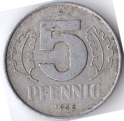 NIEMCY - NRD 5 fenigów 1968 A, KM# 9.1, VF