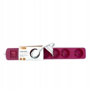 HYKKER listwa zasilająca 6 gniazd 1,5 m różowa przedłużacz