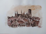 GDAŃSK akwarela, widok na katedra NMP, Mariacki, obraz, Stare Miasto