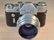 Obiektyw srebrny Jupiter 9 85mm f2 m39 SLR i aparat Zenit 3m