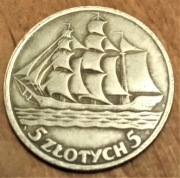 Polska, II RP, 5 złotych 1936, Żaglowiec