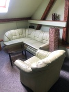 Zestaw Wypoczynkowy Skórzany Narożnik + Fotel (Pistacjowy)