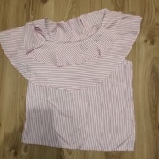 Bluzka koszulka typu hiszpanka w różowo-białe paski, rozmiar M