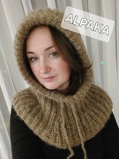 Handmade Balaclava wełniana alpaka i jedwab ciemny beż brąz naturalna