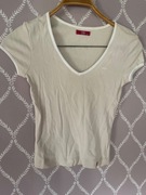 Beżowa bluzka Esprit XXS białe lamówki t-shirt