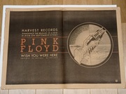 Pink Floyd – Wish You Were Here. Plakat NME 1975. ORYGINAŁ. Vintage