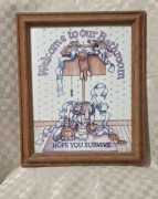 Vintage obrazek Figi Graphics 1992 USA – koty, łazienka, retro dekoracja