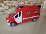 Auto Strażackie Wóz Światła Dźwięki Otwierane Drzwi Napęd Czerwony