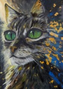 Obraz olejny 70x100 cm, abstrakcyjny, kot , granat złoto,