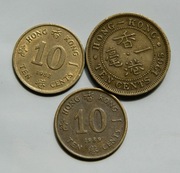 Hong Kong 10 cent 1965 1982 1989  Elżbieta II Stan !! zestaw 