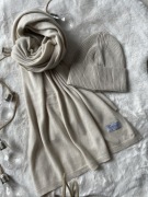 Szal i czapka ecru śmietankowy Cashmere 50% kaszmir 50% wełna