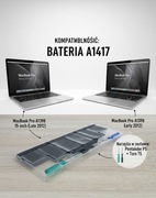 Bateria do Apple MacBook Pro 15 Retina A1398 Late 2012 Early 2013 A1417