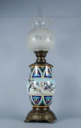 Antyczna lampa naftowa majolika malowana 1890-1900r
